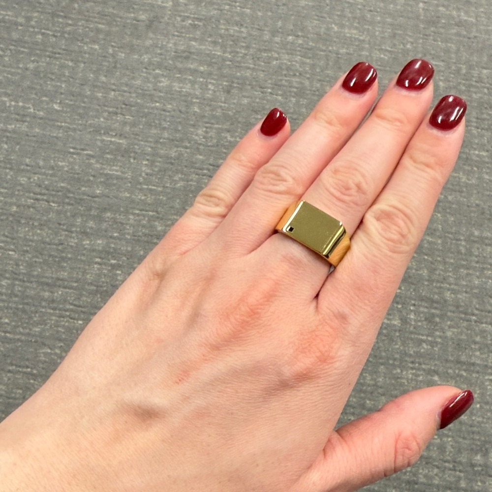 Gold Square Unisex Yellow Ring Black Diamond Signet Ring Size 7 9 11